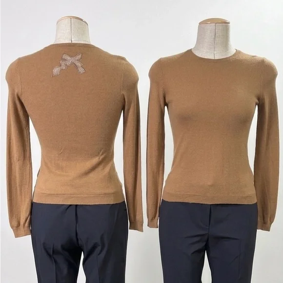RED VALENTINO Cashmere Silk Bow Back Sweater Camel Luxury Designer Knit XS - Picture 3 of 7